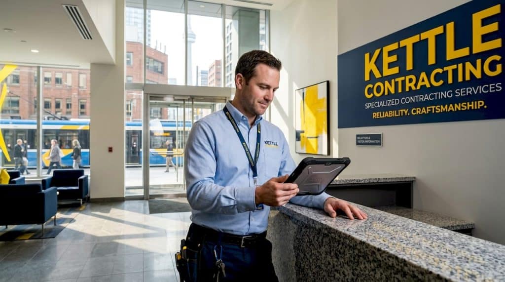 Facility manager inspecting commercial building energy loss