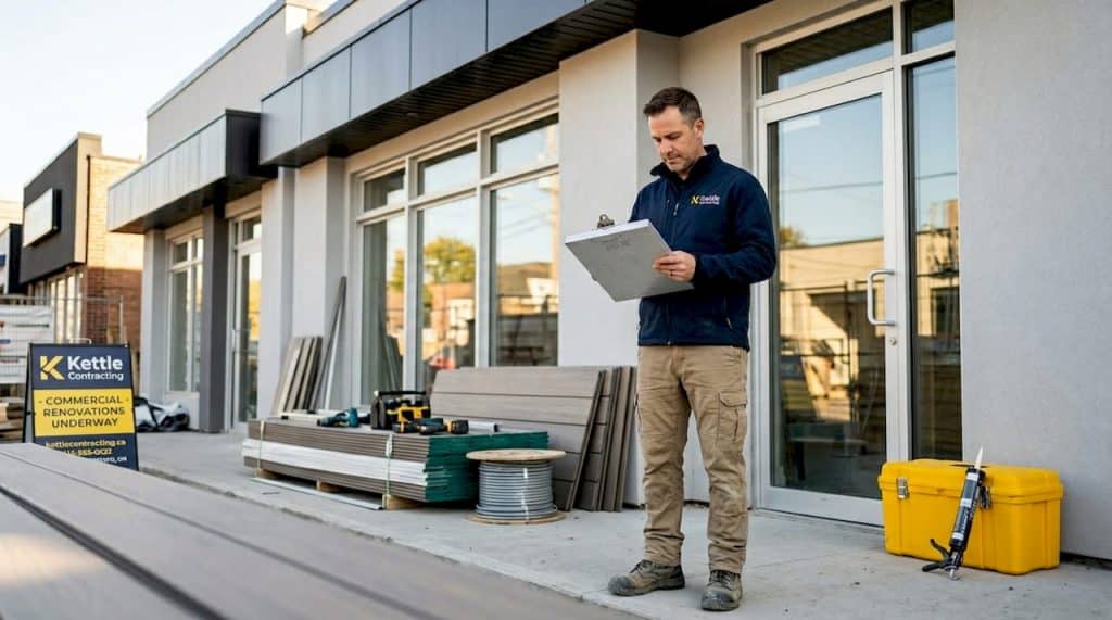 Site manager planning exterior retrofit caulking