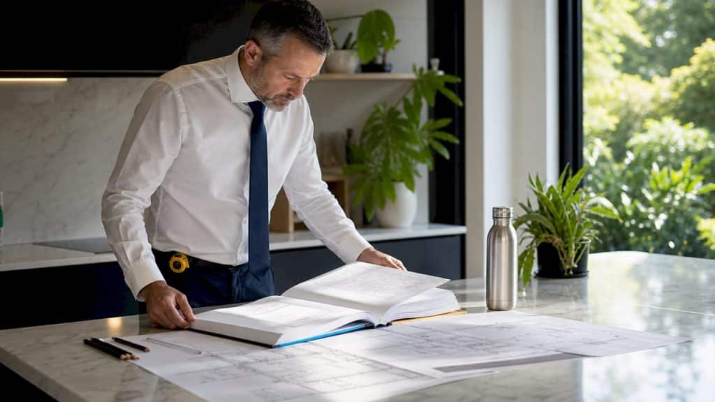 Engineer reviewing ASHRAE compliance documents