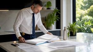 Engineer reviewing ASHRAE compliance documents