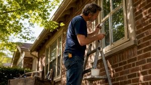 Homeowner applying glazing putty on window sash