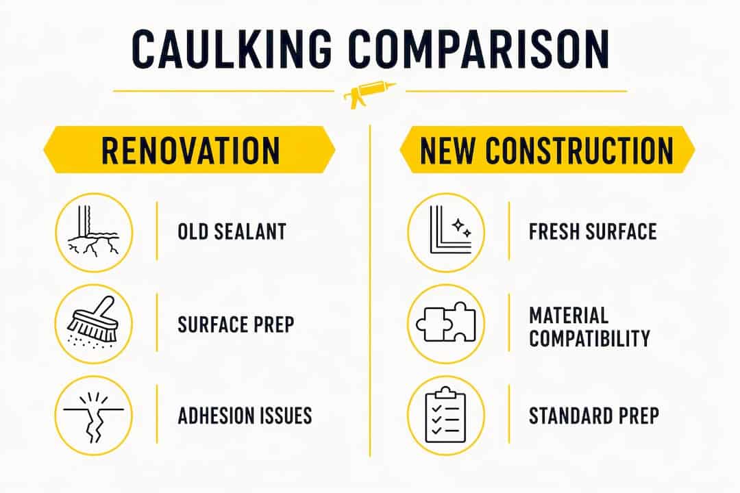 Infographic comparing renovation and new construction caulking