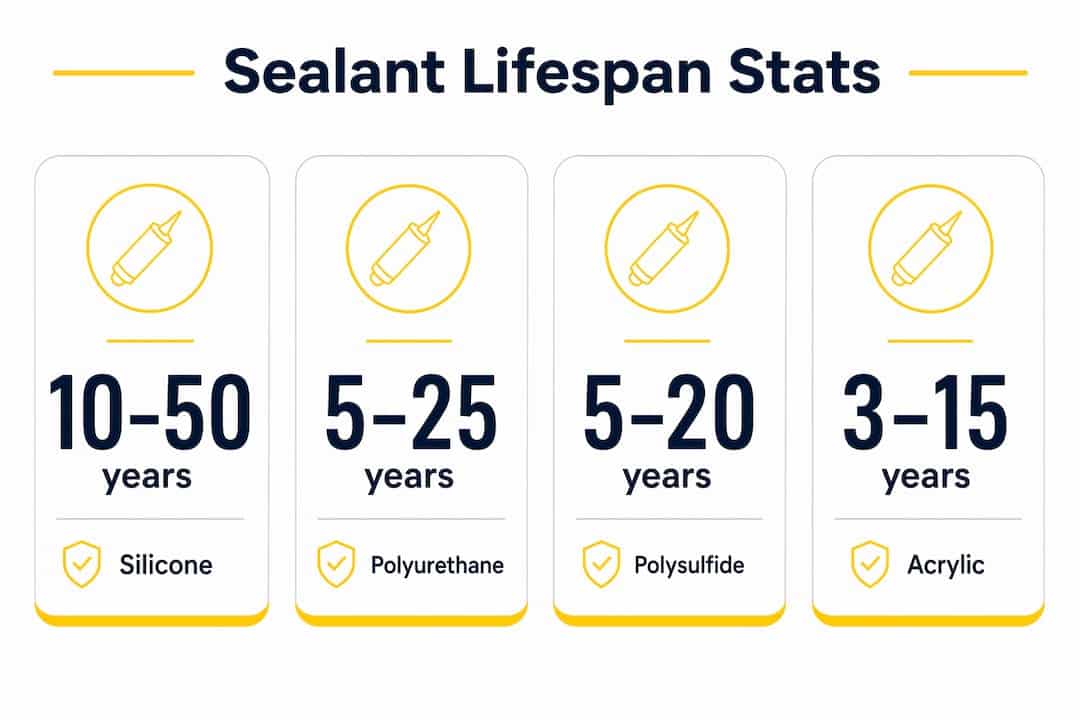 Infographic showing commercial sealant lifespan statistics