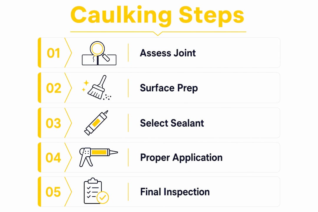 Infographic showing caulking process steps