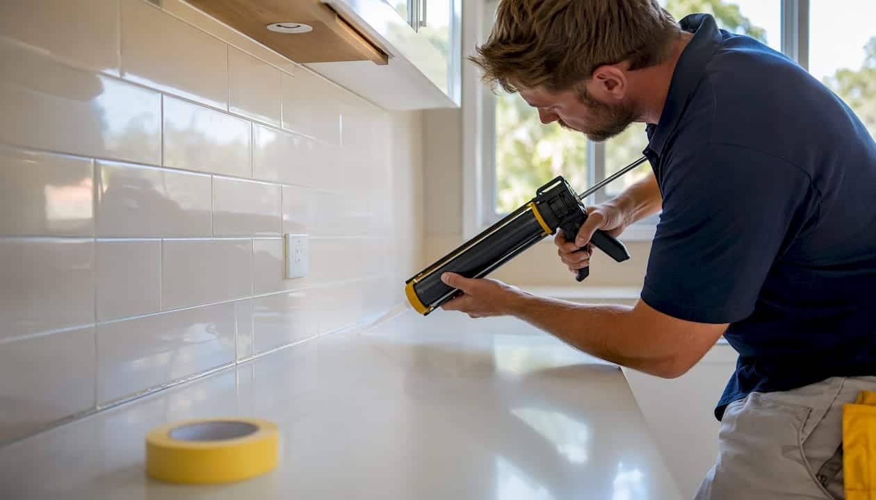Applying neat silicone caulk bead on door frame