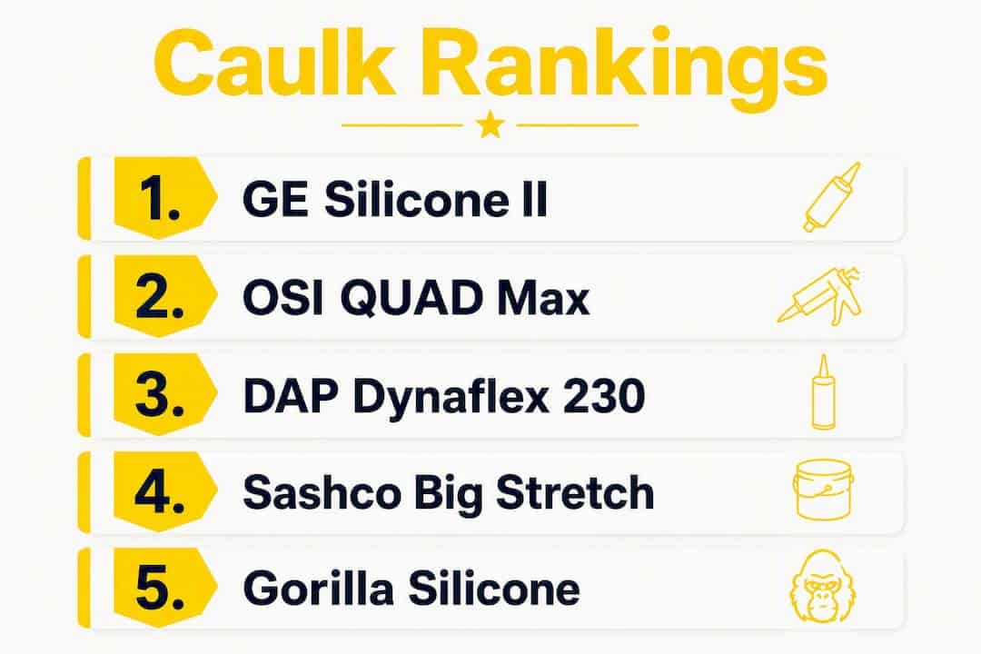 Infographic showing ranked caulk products