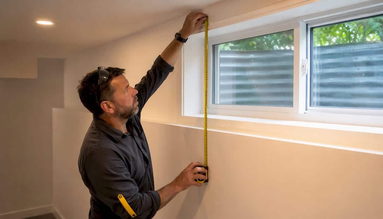 Contractor measuring clear opening of basement window