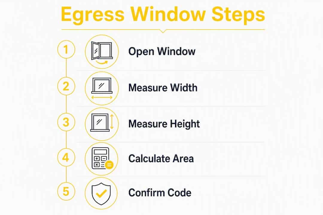 Infographic showing basement window egress measurement steps