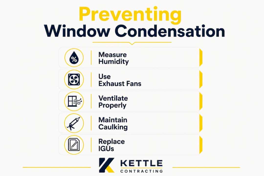 Infographic illustrating steps to prevent window condensation