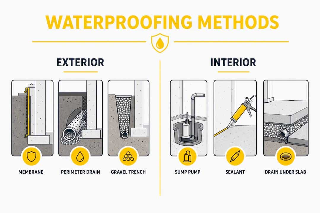 Infographic comparing foundation waterproofing methods