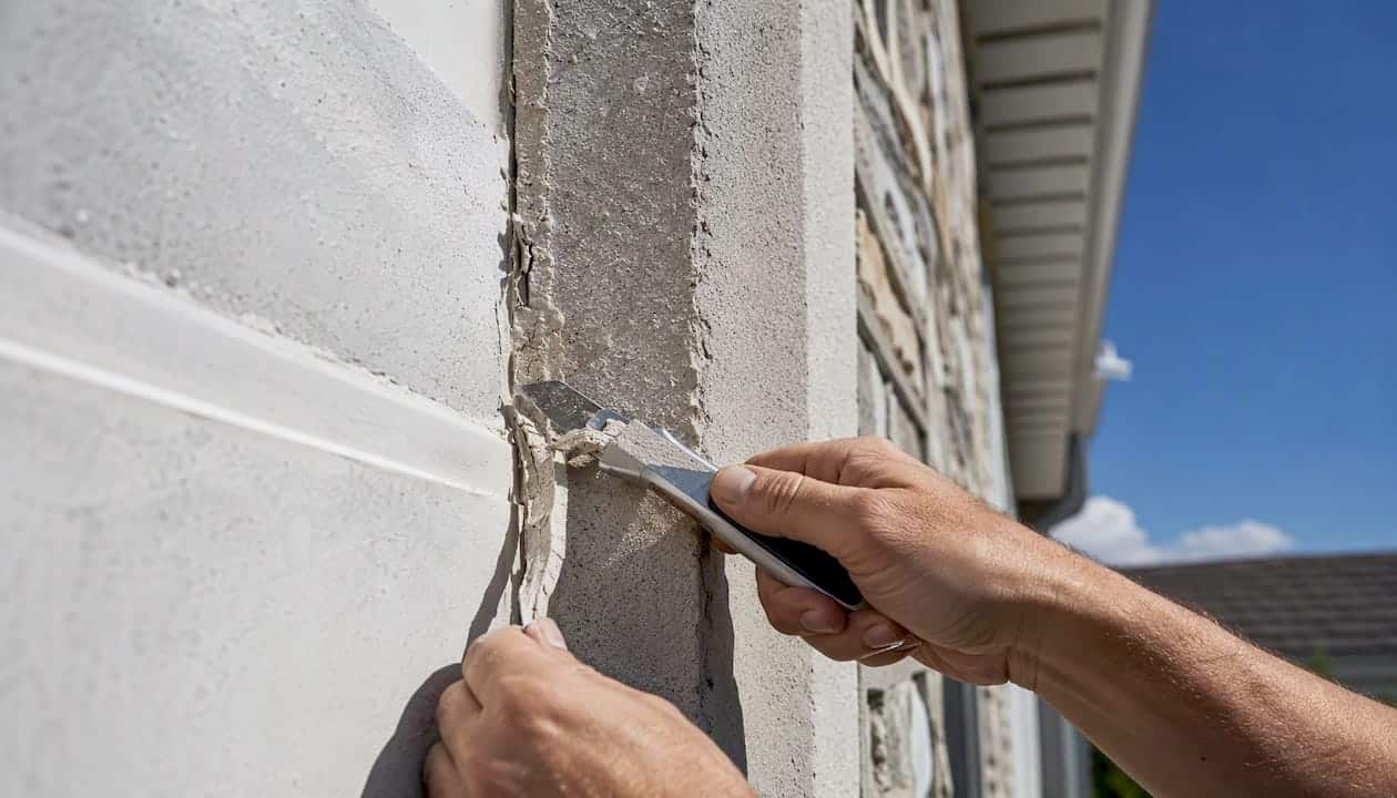 Old cracked caulk being removed from wall joint