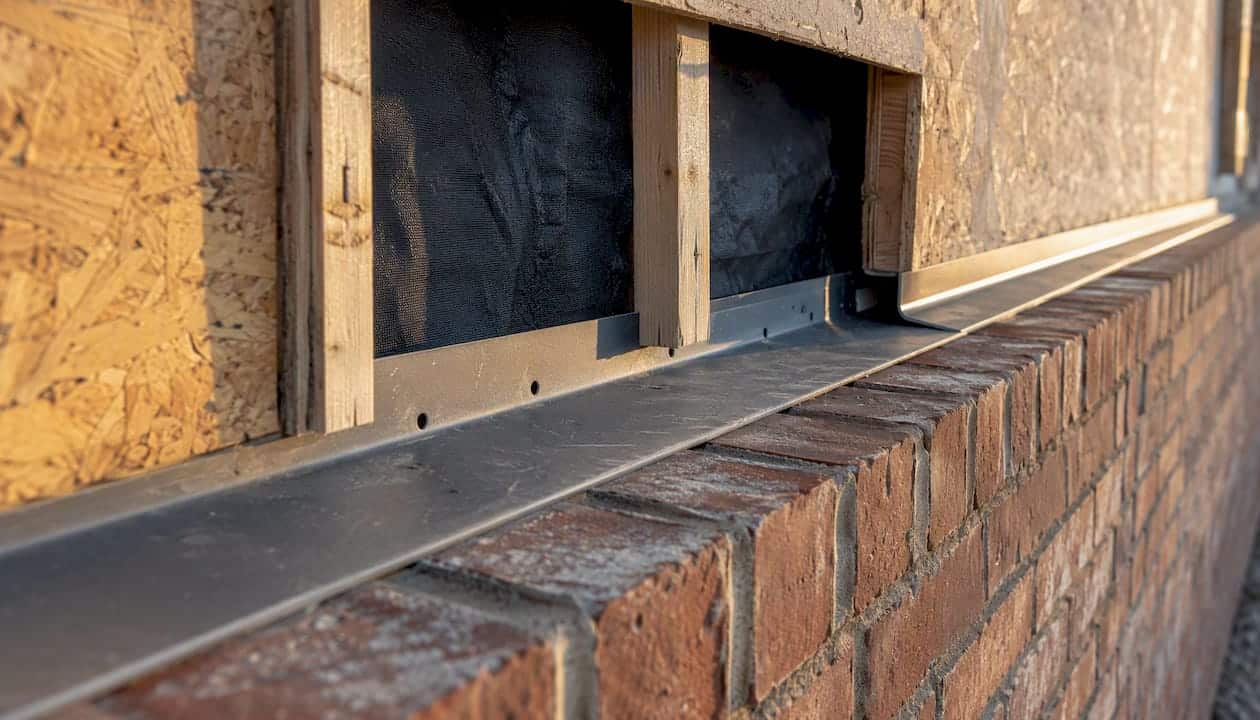 Close-up of wall flashing and drainage detail