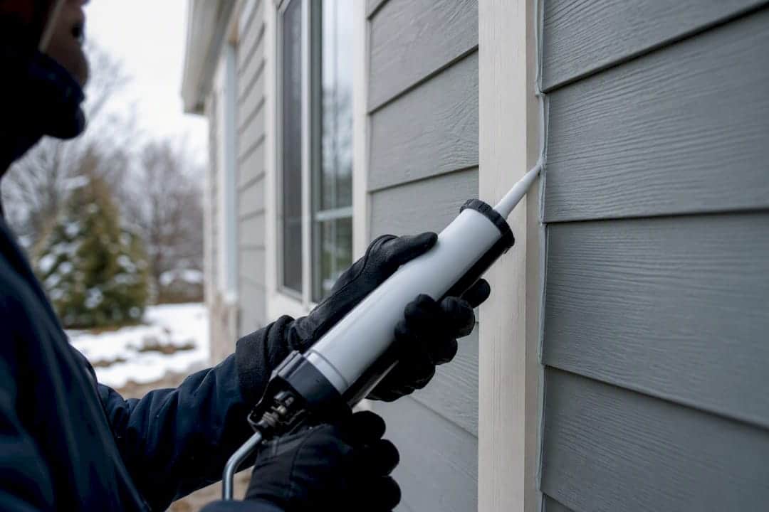 Applying silicone caulk on dry exterior window joint