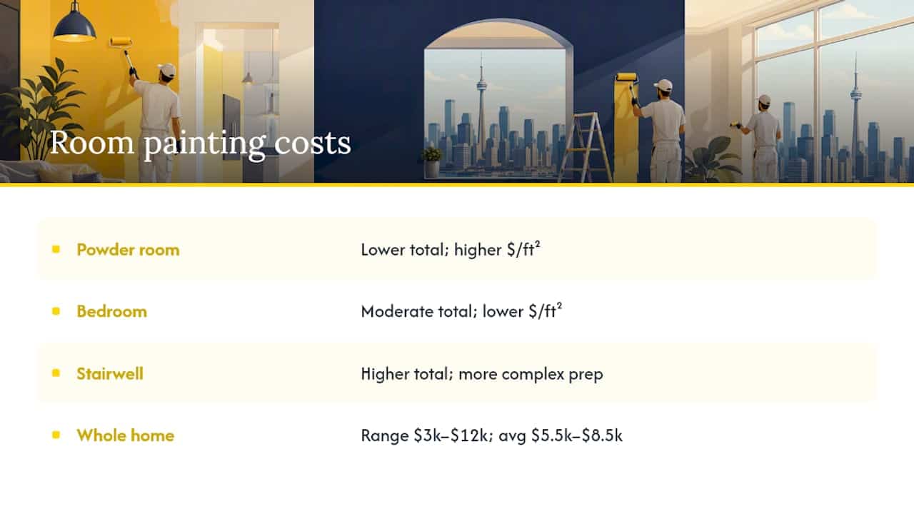 Diagram of interior painting costs by room type in Toronto