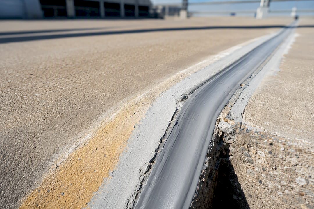 Close-up of parking garage expansion joint detail