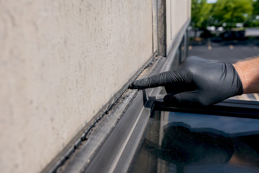 Close-up of faulty sealant joint and backing rod