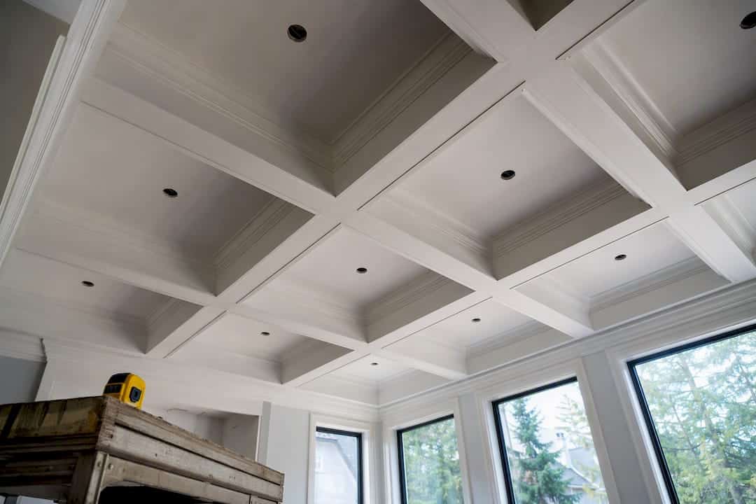 Coffered ceiling under construction in Toronto home