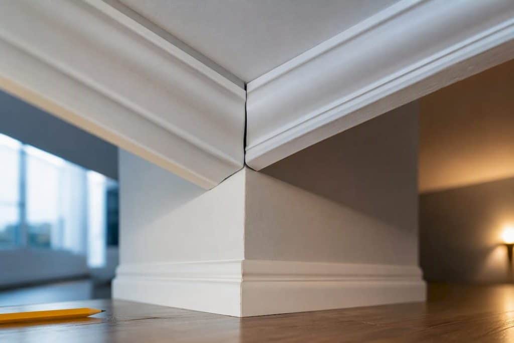 Close-up of gap in crown molding corner