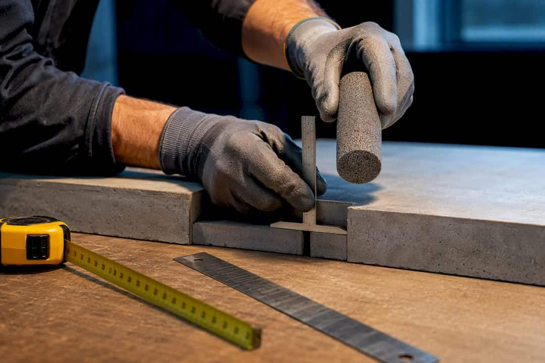Tradesperson measuring backer rod joint depth