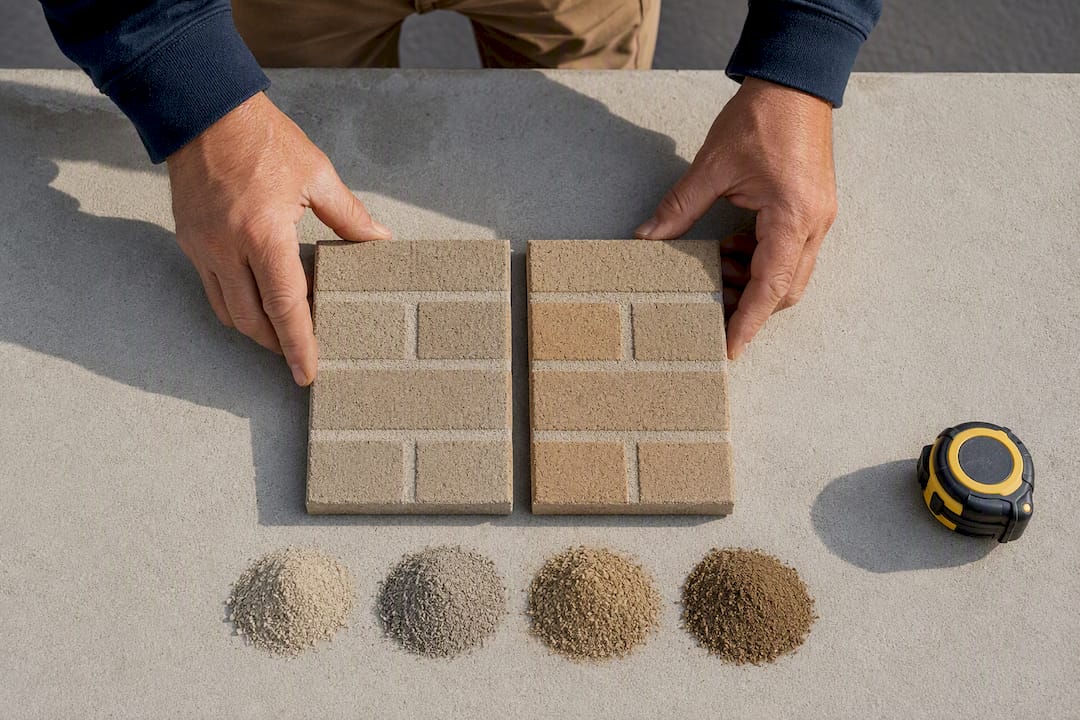 Different mortar test panels compared in daylight