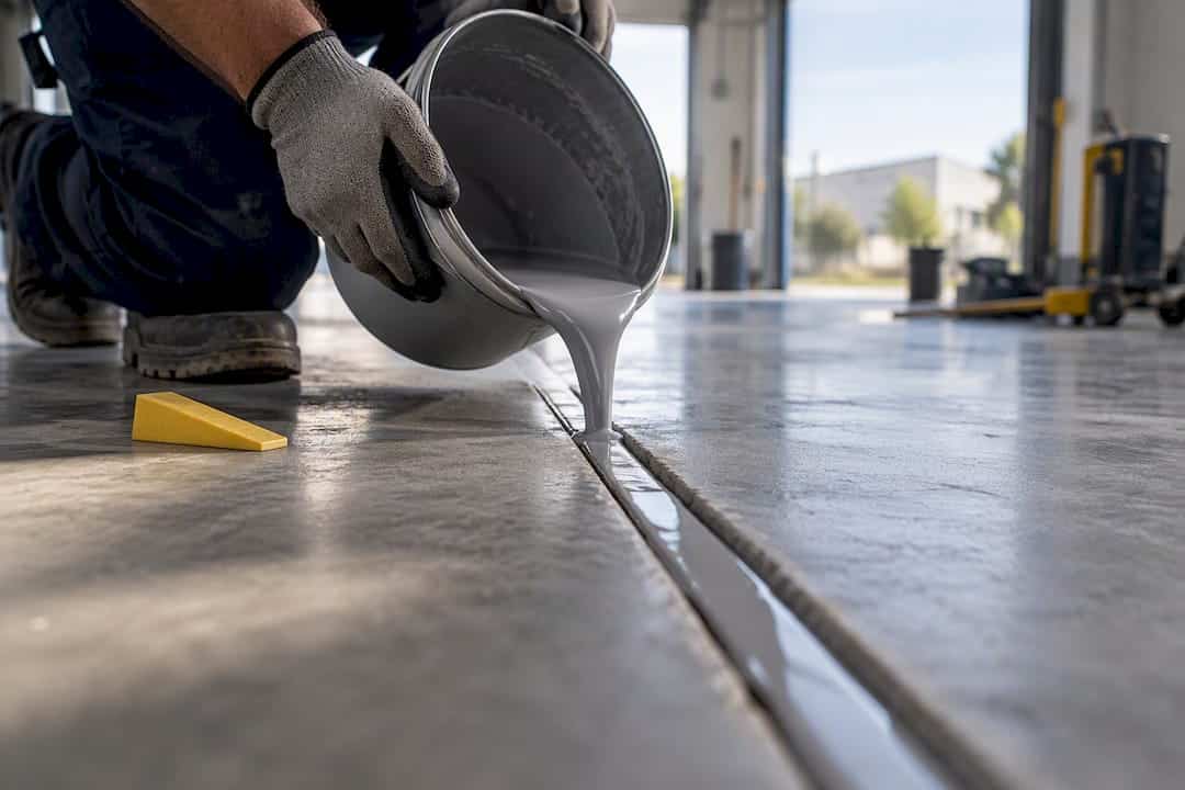 Self-leveling sealant poured into concrete joint