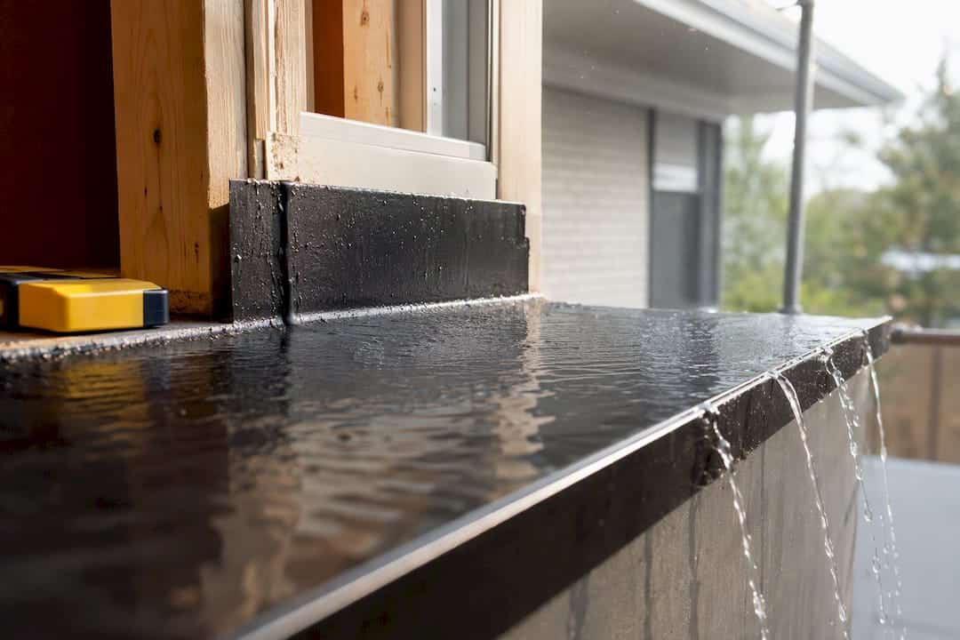 Window sill pan directing water outward