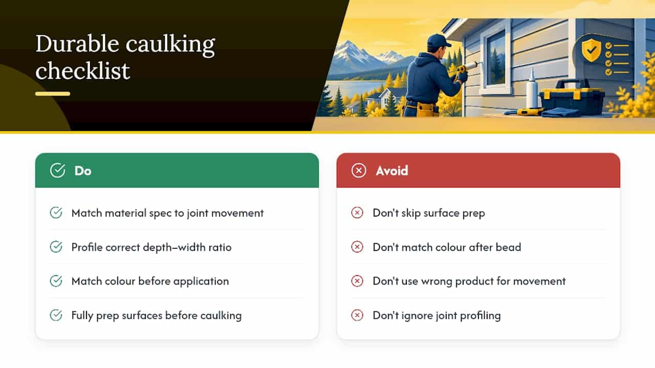 Four-part durable caulking checklist