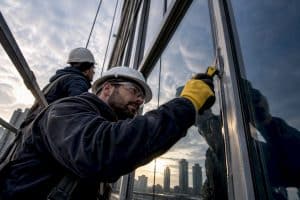Crew tooling wet seal on curtain wall