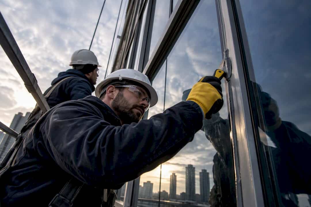 Crew tooling wet seal on curtain wall