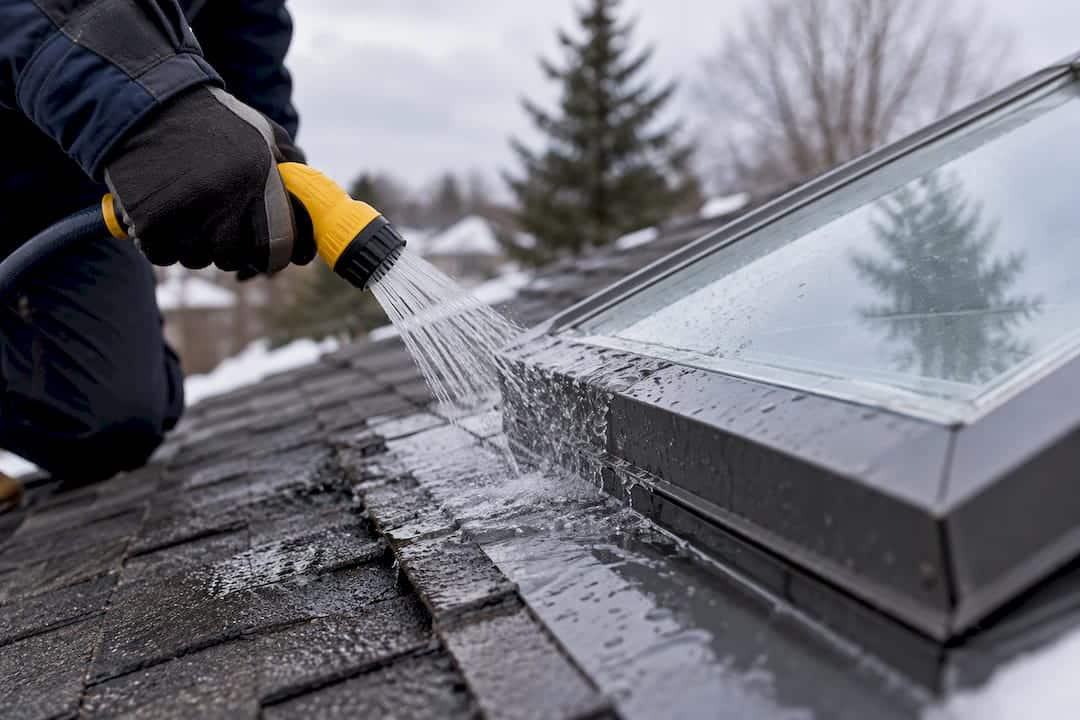 Hose testing residential skylight flashing