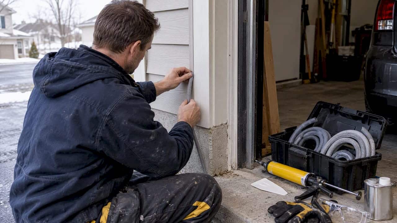 Contractor fitting backer rod into siding joint