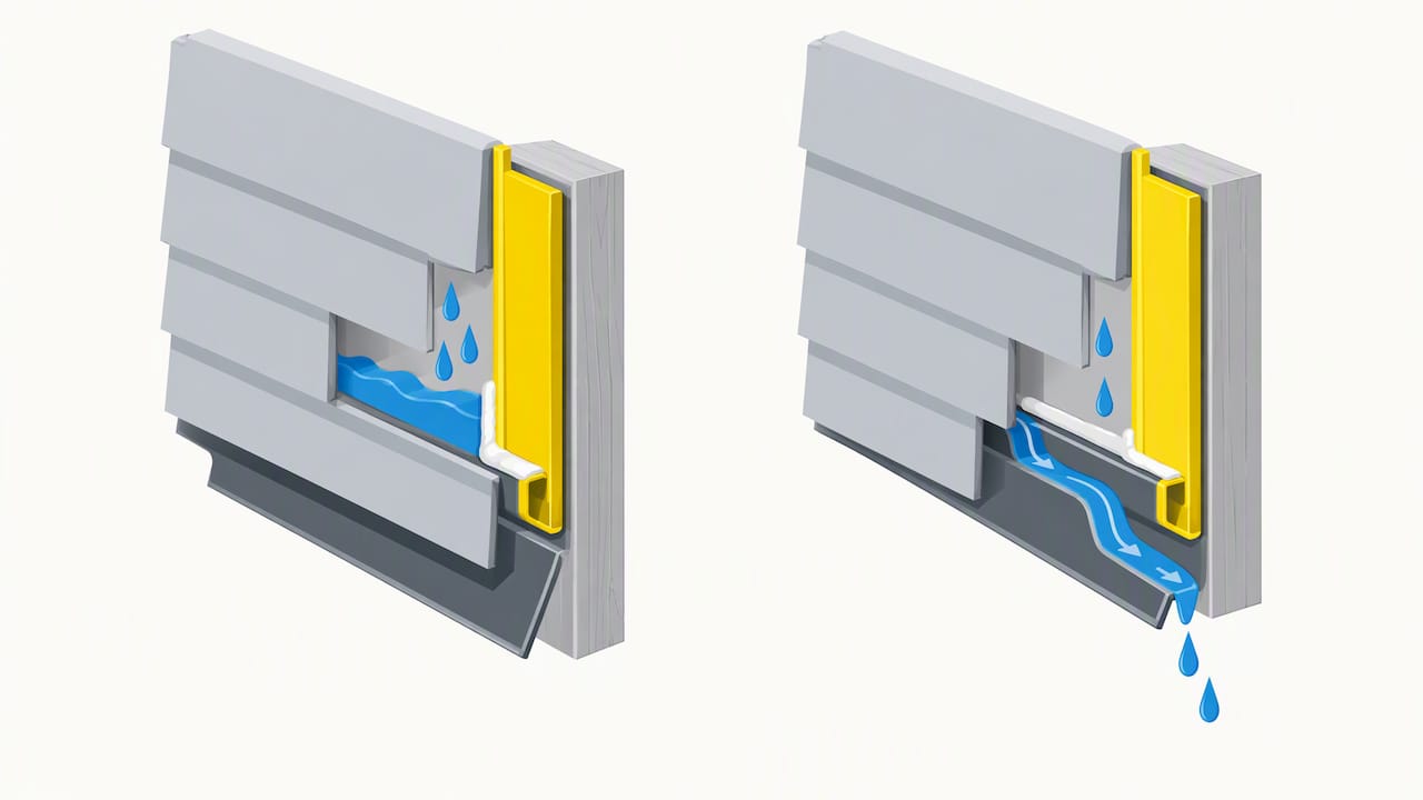 Illustration of flashing directing water behind siding