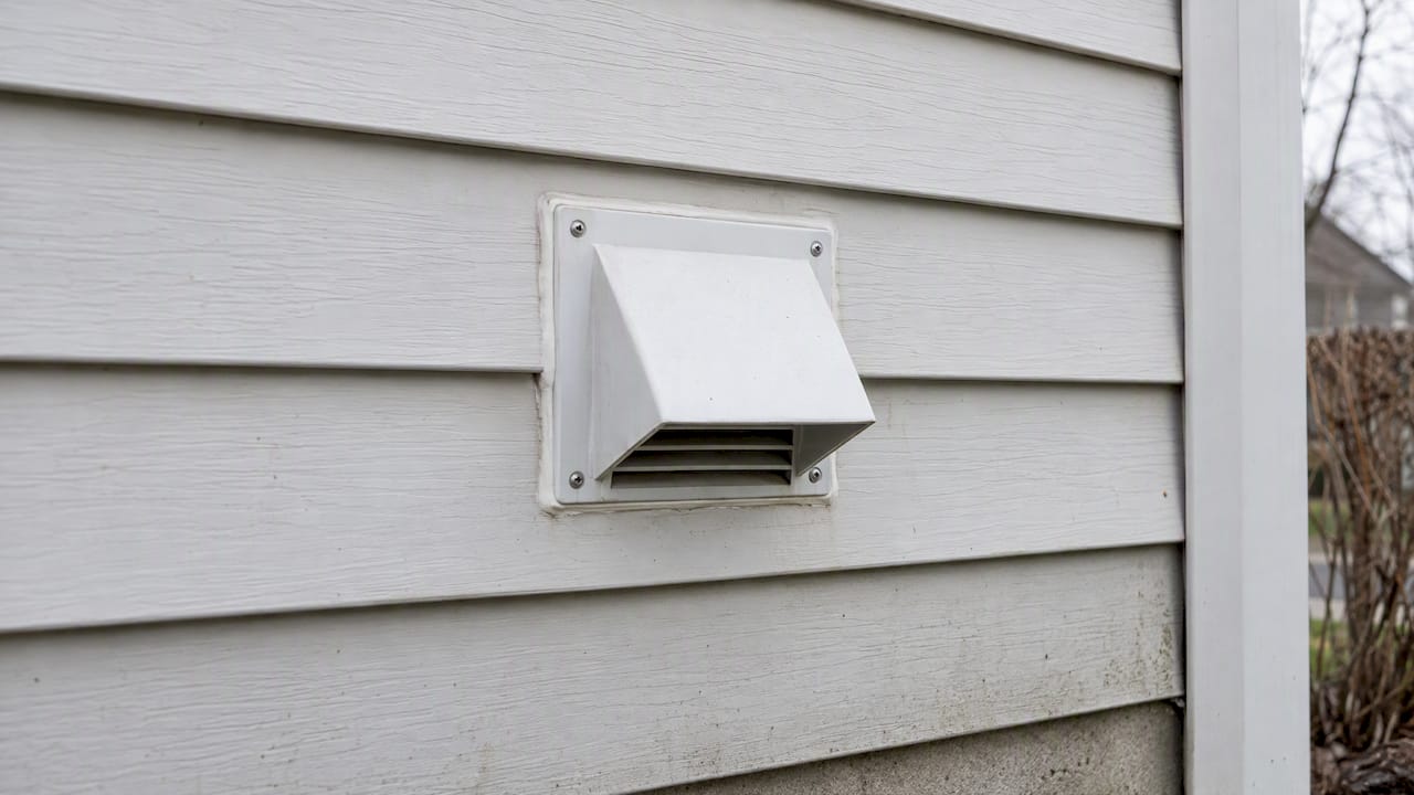 Sealed vent flange beside open vinyl siding laps